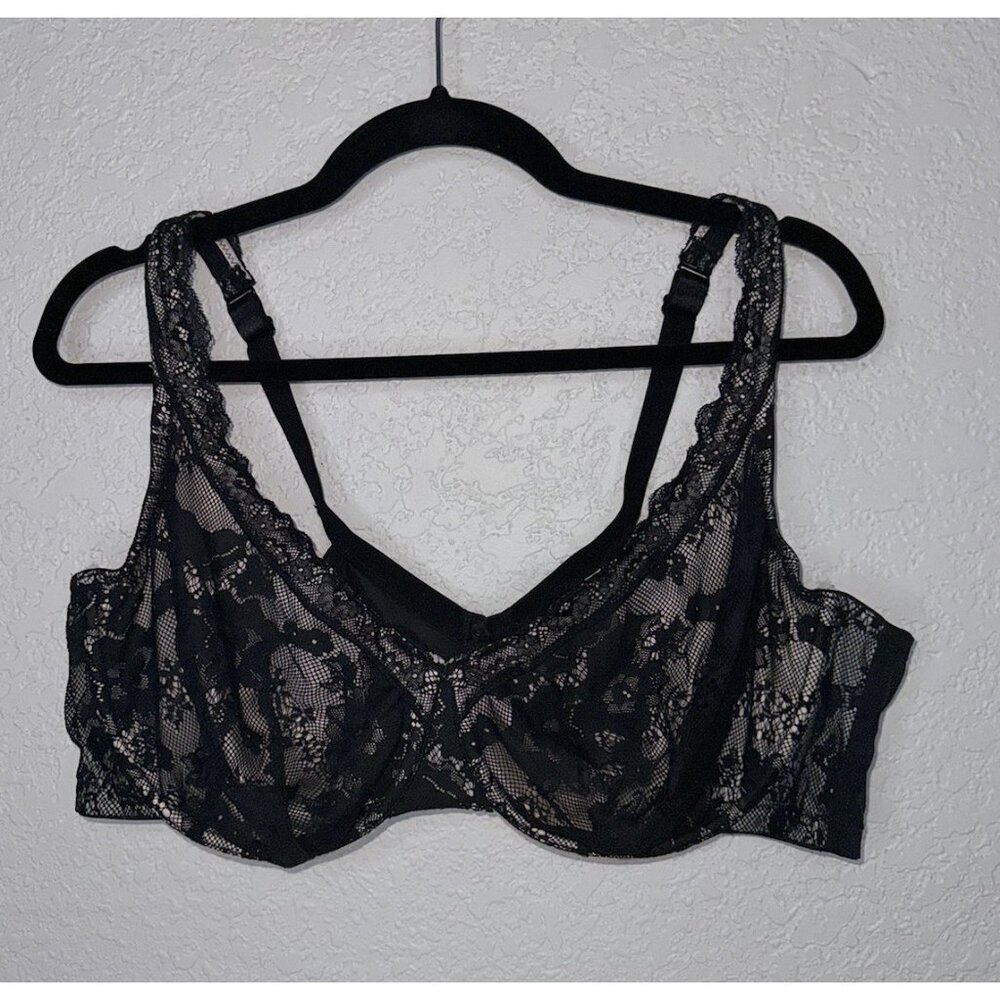Cacique Women’s Plus 46D Black Lace Lightly Lined Full Coverage Underwire Bra V